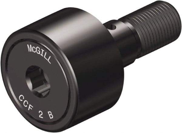 McGill - 5/8" Roller Diam x 7/16" Width, 1/4" Stud Diam x 3/4" Length, Crowned Sealed Stud Cam Follower with Hex - Steel, 5/16" Thread Length, 1/4-28 Thread, 1.22" OAL, 955 Lb Dynamic Cap, 1,215 Lb Static Cap - Exact Tool & Supply