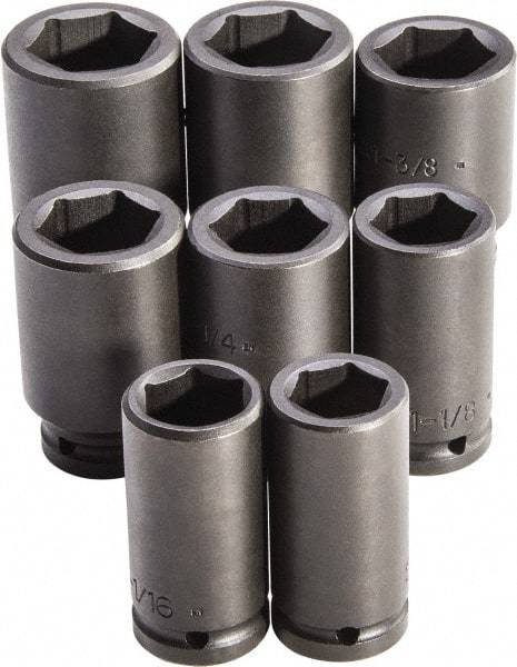 Proto - 8 Piece 3/4" Drive Full Polish Finish Deep Well Impact Socket Set - 6 Points, 1" to 3/4" Range, Inch Measurement Standard - Exact Tool & Supply