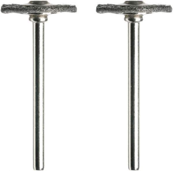 Dremel - 3/4" OD, 1/8" Shank Diam, Straight Filament Steel Wheel Brush - 1/16" Face Width, 3/4" Trim Length, 15,000 RPM - Exact Tool & Supply