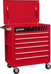 Sunex Tools - 600 Lb Capacity, 34-1/2" Wide x 20" Long x 39-1/2" High Service Cart - 6 Shelf, Steel, Heavy-Duty Casters - Exact Tool & Supply