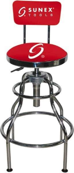 Sunex Tools - 33 Inch High, Stationary Adjustable Height Stool - 25.2 Inch Deep x 18-1/2 Inch Wide, Vinyl Seat, Red - Exact Tool & Supply