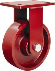 Hamilton - 6" Diam x 2-1/2" Wide x 7-1/2" OAH Top Plate Mount Rigid Caster - Cast Iron, 2,200 Lb Capacity, Straight Roller Bearing, 5 x 7" Plate - Exact Tool & Supply