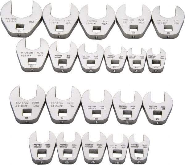 Proto - 20 Piece 3/8" Drive Open End Crowfoot Wrench Set - 3/8 to 1", with N/A - Exact Tool & Supply
