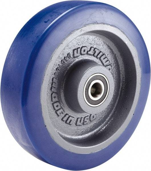 Hamilton - 8 Inch Diameter x 2 Inch Wide, Polyurethane Mold on to Cast Iron Center Caster Wheel - 2,700 Lb. Capacity, 3-1/4 Inch Hub Length, 3/4 Inch Axle Diameter, Sealed Precision Ball Bearing - Exact Tool & Supply