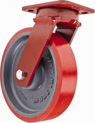 Hamilton - 8" Diam x 2" Wide x 9-1/2" OAH Top Plate Mount Swivel Caster - Polyurethane, 1,800 Lb Capacity, Sealed Precision Ball Bearing, 4 x 5" Plate - Exact Tool & Supply