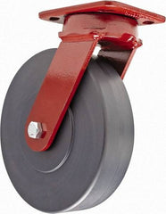 Hamilton - 8" Diam x 2" Wide x 9-1/2" OAH Top Plate Mount Swivel Caster with Brake - Plastic, 2,500 Lb Capacity, Sealed Precision Ball Bearing, 4 x 5" Plate - Exact Tool & Supply