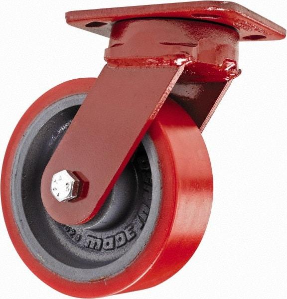 Hamilton - 6" Diam x 2" Wide x 7-1/2" OAH Top Plate Mount Swivel Caster - Polyurethane, 1,400 Lb Capacity, Sealed Precision Ball Bearing, 4 x 5" Plate - Exact Tool & Supply