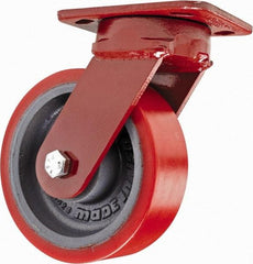 Hamilton - 6" Diam x 2" Wide x 7-1/2" OAH Top Plate Mount Swivel Caster - Polyurethane, 1,400 Lb Capacity, Sealed Precision Ball Bearing, 4 x 5" Plate - Exact Tool & Supply