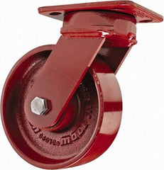 Hamilton - 6" Diam x 2" Wide x 7-1/2" OAH Top Plate Mount Swivel Caster with Brake - Steel, 1,400 Lb Capacity, Sealed Precision Ball Bearing, 4 x 5" Plate - Exact Tool & Supply