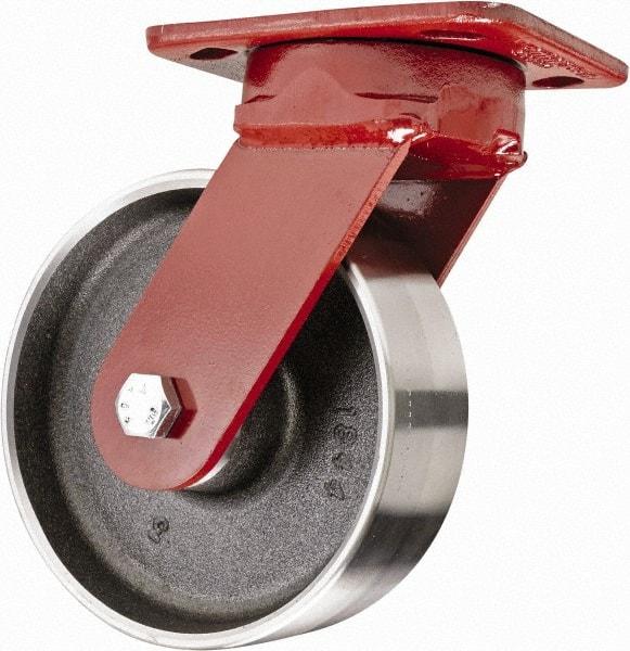 Hamilton - 6" Diam x 2" Wide x 7-1/2" OAH Top Plate Mount Swivel Caster with Brake - Steel, 2,500 Lb Capacity, Sealed Precision Ball Bearing, 4 x 5" Plate - Exact Tool & Supply