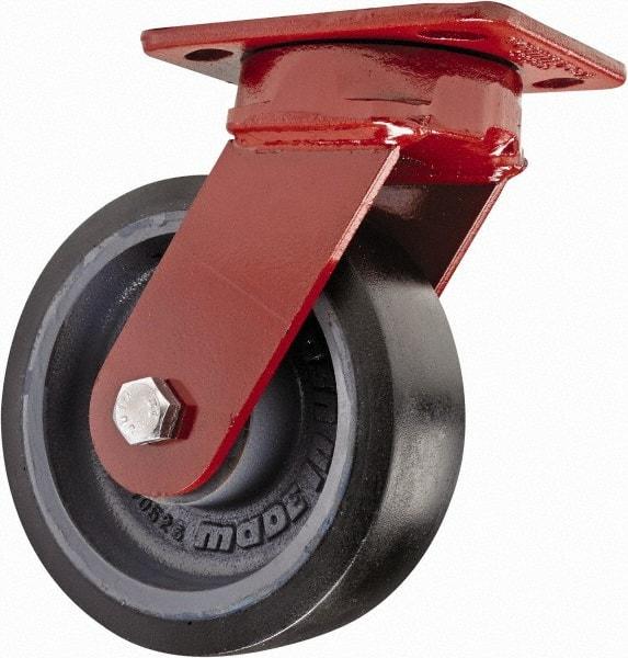 Hamilton - 6" Diam x 2" Wide x 7-1/2" OAH Top Plate Mount Swivel Caster with Brake - Polyurethane, 1,560 Lb Capacity, Sealed Precision Ball Bearing, 4 x 5" Plate - Exact Tool & Supply