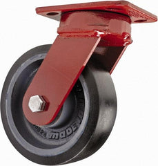 Hamilton - 6" Diam x 2" Wide x 7-1/2" OAH Top Plate Mount Swivel Caster with Brake - Polyurethane, 1,560 Lb Capacity, Sealed Precision Ball Bearing, 4 x 5" Plate - Exact Tool & Supply