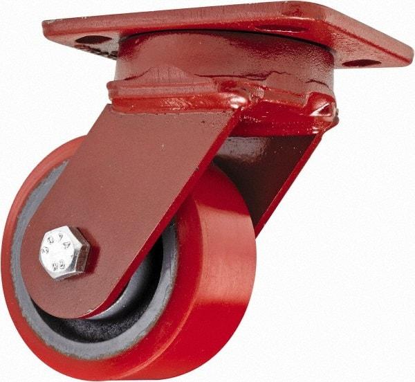 Hamilton - 4" Diam x 2" Wide x 5-5/8" OAH Top Plate Mount Swivel Caster - Polyurethane, 900 Lb Capacity, Sealed Precision Ball Bearing, 4 x 5" Plate - Exact Tool & Supply