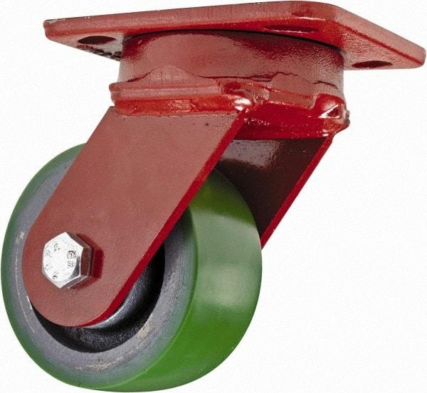 Hamilton - 4" Diam x 2" Wide x 5-5/8" OAH Top Plate Mount Swivel Caster - Polyurethane, 750 Lb Capacity, Sealed Precision Ball Bearing, 4 x 5" Plate - Exact Tool & Supply