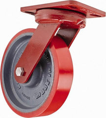 Hamilton - 8" Diam x 2" Wide x 9-3/4" OAH Top Plate Mount Swivel Caster - Polyurethane, 1,800 Lb Capacity, Sealed Precision Ball Bearing, 4-1/2 x 6-1/2" Plate - Exact Tool & Supply