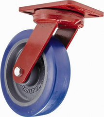 Hamilton - 8" Diam x 2" Wide x 9-3/4" OAH Top Plate Mount Swivel Caster - Polyurethane, 1,200 Lb Capacity, Sealed Precision Ball Bearing, 4-1/2 x 6-1/2" Plate - Exact Tool & Supply
