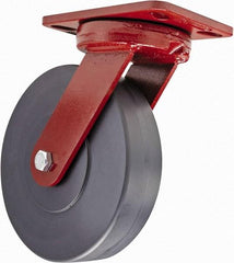 Hamilton - 8" Diam x 2" Wide x 9-3/4" OAH Top Plate Mount Swivel Caster with Brake - Plastic, 2,500 Lb Capacity, Sealed Precision Ball Bearing, 4-1/2 x 6-1/2" Plate - Exact Tool & Supply