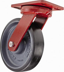Hamilton - 8" Diam x 2" Wide x 9-3/4" OAH Top Plate Mount Swivel Caster - Polyurethane, 1,950 Lb Capacity, Sealed Precision Ball Bearing, 4-1/2 x 6-1/2" Plate - Exact Tool & Supply