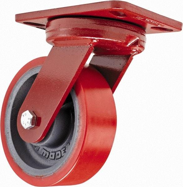 Hamilton - 6" Diam x 2" Wide x 7-3/4" OAH Top Plate Mount Swivel Caster - Polyurethane, 1,400 Lb Capacity, Sealed Precision Ball Bearing, 4-1/2 x 6-1/2" Plate - Exact Tool & Supply