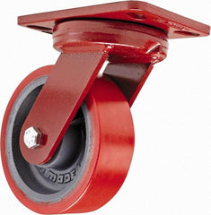 Hamilton - 6" Diam x 2" Wide x 7-3/4" OAH Top Plate Mount Swivel Caster - Polyurethane, 1,400 Lb Capacity, Sealed Precision Ball Bearing, 4-1/2 x 6-1/2" Plate - Exact Tool & Supply