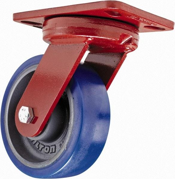 Hamilton - 6" Diam x 2" Wide x 7-3/4" OAH Top Plate Mount Swivel Caster - Polyurethane, 960 Lb Capacity, Sealed Precision Ball Bearing, 4-1/2 x 6-1/2" Plate - Exact Tool & Supply