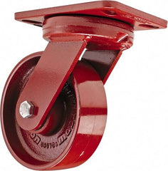 Hamilton - 6" Diam x 2" Wide x 7-3/4" OAH Top Plate Mount Swivel Caster - Steel, 1,400 Lb Capacity, Sealed Precision Ball Bearing, 4-1/2 x 6-1/2" Plate - Exact Tool & Supply