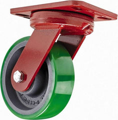 Hamilton - 6" Diam x 2" Wide x 7-3/4" OAH Top Plate Mount Swivel Caster - Polyurethane, 1,200 Lb Capacity, Sealed Precision Ball Bearing, 4-1/2 x 6-1/2" Plate - Exact Tool & Supply