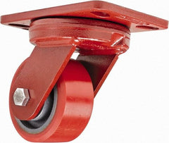 Hamilton - 4" Diam x 2" Wide x 5-5/8" OAH Top Plate Mount Swivel Caster - Polyurethane, 900 Lb Capacity, Sealed Precision Ball Bearing, 4-1/2 x 6-1/2" Plate - Exact Tool & Supply
