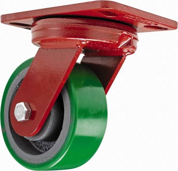 Hamilton - 4" Diam x 2" Wide x 5-5/8" OAH Top Plate Mount Swivel Caster - Polyurethane, 750 Lb Capacity, Sealed Precision Ball Bearing, 4-1/2 x 6-1/2" Plate - Exact Tool & Supply