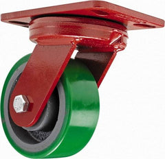 Hamilton - 4" Diam x 2" Wide x 5-5/8" OAH Top Plate Mount Swivel Caster - Polyurethane, 750 Lb Capacity, Sealed Precision Ball Bearing, 4-1/2 x 6-1/2" Plate - Exact Tool & Supply