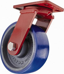 Hamilton - 8" Diam x 3" Wide x 10-1/4" OAH Top Plate Mount Swivel Caster - Polyurethane, 2,000 Lb Capacity, Sealed Precision Ball Bearing, 4-1/2 x 6-1/2" Plate - Exact Tool & Supply