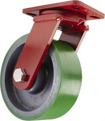 Hamilton - 8" Diam x 3" Wide x 10-1/4" OAH Top Plate Mount Swivel Caster - Polyurethane, 2,500 Lb Capacity, Sealed Precision Ball Bearing, 4-1/2 x 6-1/2" Plate - Exact Tool & Supply