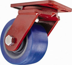 Hamilton - 8" Diam x 3" Wide x 10-1/4" OAH Top Plate Mount Swivel Caster - Polyurethane, 2,700 Lb Capacity, Sealed Precision Ball Bearing, 4-1/2 x 6-1/2" Plate - Exact Tool & Supply