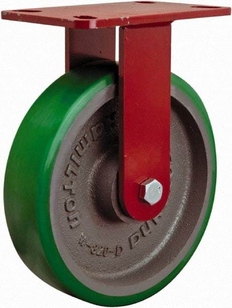 Hamilton - 8" Diam x 2" Wide x 9-1/2" OAH Top Plate Mount Rigid Caster - Polyurethane, 1,500 Lb Capacity, Sealed Precision Ball Bearing, 4 x 4-1/2" Plate - Exact Tool & Supply