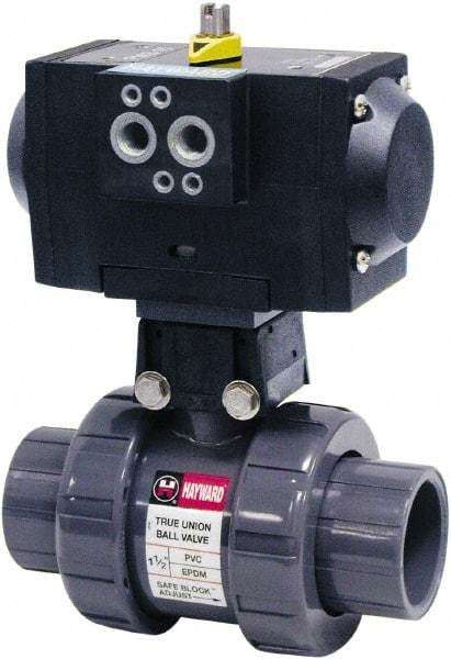 Hayward - 1" Pipe, 250 psi WOG Rating, PVC Pneumatic Double Acting Actuated Ball Valve - EPDM Seal, Full Port, 250 WSP Rating - Exact Tool & Supply