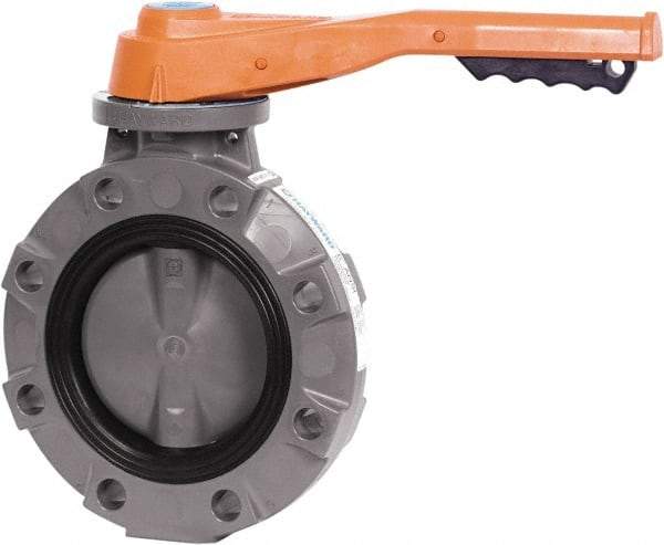 Hayward - 6" Pipe, Wafer Butterfly Valve - Lever Handle, ASTM D1784 Cell Class 12454 PVC Body, FPM Seat, 150 WOG, PVC Disc, Stainless Steel Stem - Exact Tool & Supply