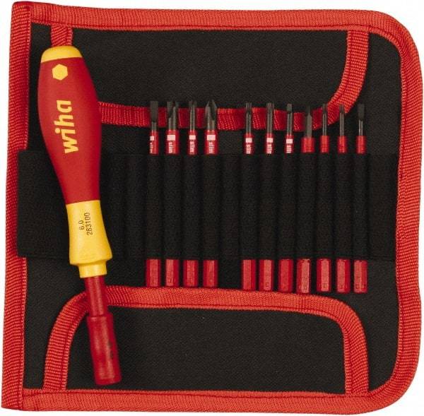 Wiha - 12 Piece, 1/4" Drive Screwdriver Insulated Bit Set - #2 Phillips, T8 to T20 Torx - Exact Tool & Supply