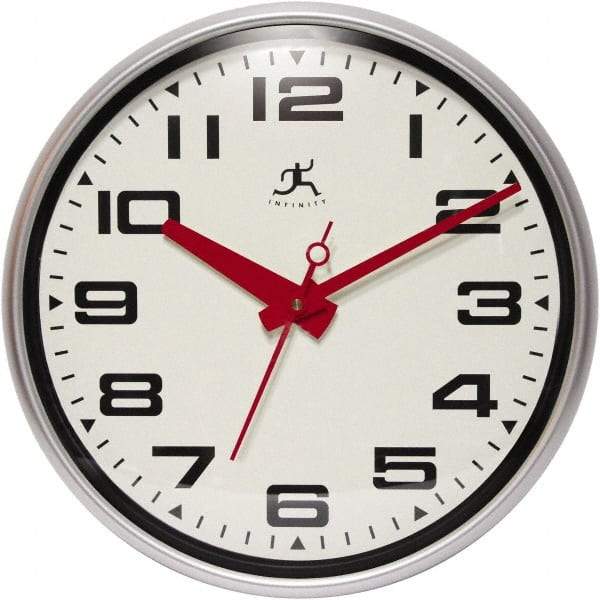 Infinity Insttruments - 13-1/2 Inch Diameter, Off White Face, Dial Wall Clock - Analog Display, Silver Case, Runs on AA Battery - Exact Tool & Supply