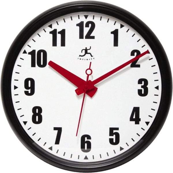 Infinity Insttruments - 13-1/2 Inch Diameter, White Face, Dial Wall Clock - Analog Display, Black Case, Runs on AA Battery - Exact Tool & Supply