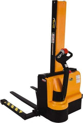 Vestil - 2,200 Lb Capacity, 61" Lift Height, Battery Powered Stacker - 1-1/2" Lowered Height, 42" Fork Length, 58" Overall Width - Exact Tool & Supply