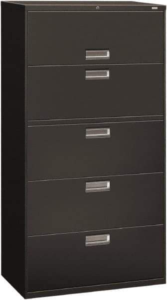 Hon - 36" Wide x 67" High x 19-1/4" Deep, 5 Drawer Roll-Out, Roll-Out Posting - Steel, Charcoal - Exact Tool & Supply