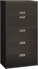 Hon - 36" Wide x 67" High x 19-1/4" Deep, 5 Drawer Roll-Out, Roll-Out Posting - Steel, Charcoal - Exact Tool & Supply