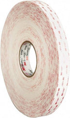 3M - 1/2" x 36 Yd Acrylic Adhesive Double Sided Tape - 45 mil Thick, White, Acrylic Foam Liner, Continuous Roll, Series 4950 - Exact Tool & Supply