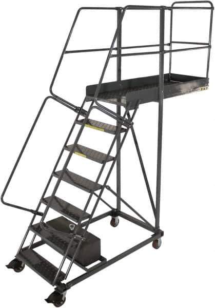 Ballymore - 102" 6 Step Cantilever Ladder - Rolling Work Platform, 300 Lb Capacity, 60" Platform Height, 32" Base Width x 46" Base Depth, Perforated Tread - Exact Tool & Supply
