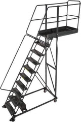 Ballymore - 142" 10 Step Cantilever Ladder - Rolling Work Platform, 300 Lb Capacity, 100" Platform Height, 32" Base Width x 71" Base Depth, Perforated Tread - Exact Tool & Supply