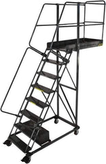 Ballymore - 122" 8 Step Configurable Cantilever Ladder - Rolling Work Platform, 300 Lb Capacity, 80" Platform Height, 32" Base Width x 58" Base Depth, Perforated Tread - Exact Tool & Supply