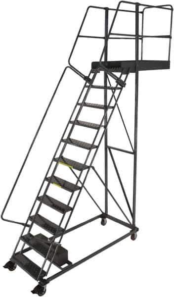 Ballymore - 152" 11 Step Cantilever Ladder - Rolling Work Platform, 300 Lb Capacity, 110" Platform Height, 32" Base Width x 77" Base Depth, Perforated Tread - Exact Tool & Supply