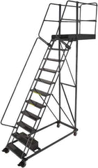 Ballymore - 152" 11 Step Cantilever Ladder - Rolling Work Platform, 300 Lb Capacity, 110" Platform Height, 32" Base Width x 77" Base Depth, Perforated Tread - Exact Tool & Supply