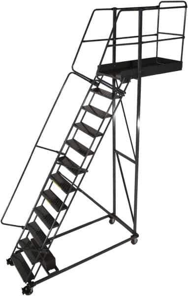 Ballymore - 192" 15 Step Cantilever Ladder - Rolling Work Platform, 300 Lb Capacity, 150" Platform Height, 40" Base Width x 103" Base Depth, Perforated Tread - Exact Tool & Supply