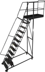 Ballymore - 192" 15 Step Cantilever Ladder - Rolling Work Platform, 300 Lb Capacity, 150" Platform Height, 40" Base Width x 103" Base Depth, Perforated Tread - Exact Tool & Supply
